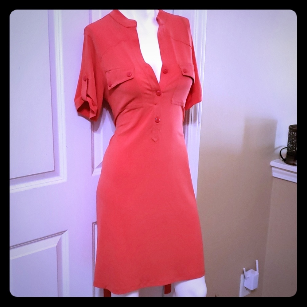 Polo style button down coral dress